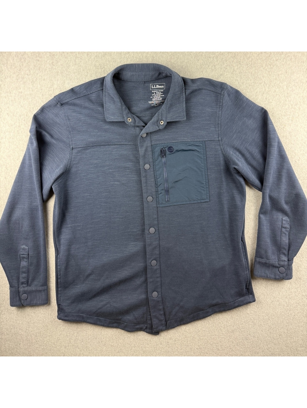 L.L.Bean Men’s L Tall Slightly Fitted Snap Front Shirt Jacket Blue